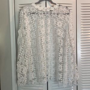 Eloquii White Flowered Crochet Blouse
